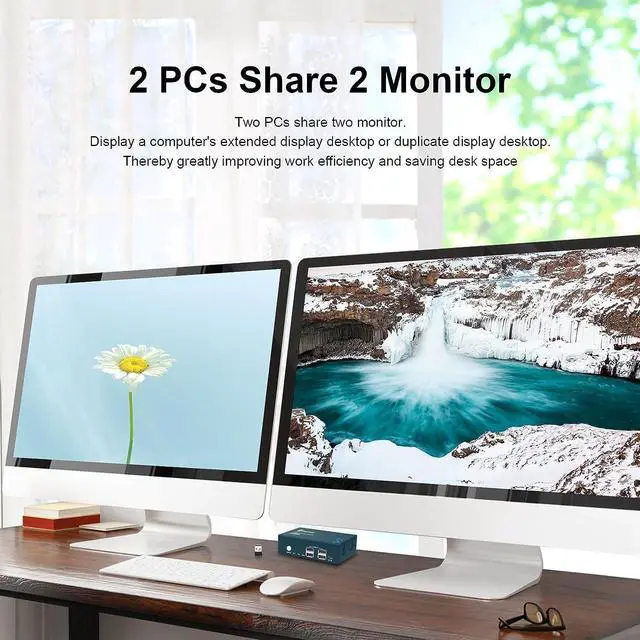 Alt view image 4 of 7 - Steetek Displayport Dual Monitor KVM Switch, 4K@60Hz Display Port KVM Switch 2 Monitors 2 Computers, 4 USB 2.0 Ports Share Keyboard Mouse and USB 2.0 Device, Button Switch, with 4 DP and 2 USB Cables