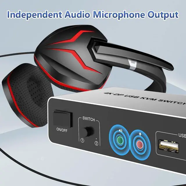 Alt view image 6 of 7 - DisplayPort KVM Switch Dual Monitors for 2 Computers 4K@60Hz 2 in 2 Out Displayport KVM Switch with Audio Microphone Output and 3 USB Ports, Keyboard Mouse Displayport Dual Monitor KVM