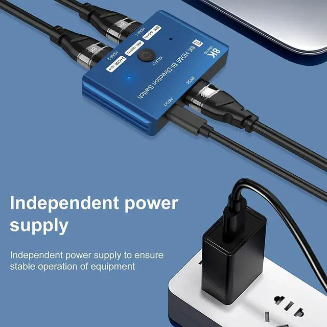 Alt view image 4 of 7 - CABLEDECONN HDMI 2.1 Switch 8K Bi-Directional Splitter 8K@60Hz 4K@120Hz 1440p@165Hz 1080P@240Hz 1in 2out 2in 1out High Speed 48Gbps eARC Converter Compatible with Xbox X PS5 Blue ¡­