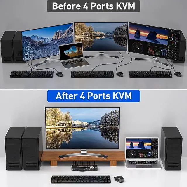 Alt view image 7 of 7 - USB 3.0 KVM Switch HDMI 4 Port Support 4K@60Hz 2K@120Hz RGB 4:4:4 Simulation EDID, HDMI USB Switch 4 in 1 Out and 4 USB 3.0 Port for Keyboard Mouse Printer,with Controller,USB3.0 Cables and HDMI Cable