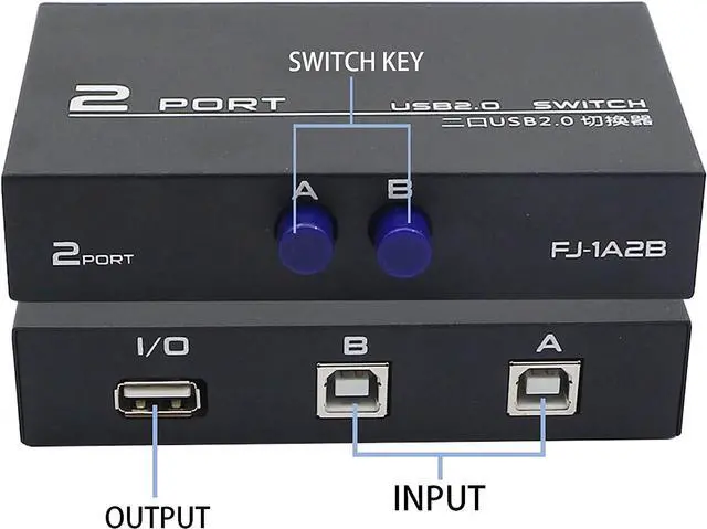 Alt view image 2 of 7 - Printer Sharing Switch, 2-Port USB 2.0 Switch Adapter for USB Device Port Sharing Between 2 Computers (2 Switch),with 2 Pack USB 2.0 Male Cable