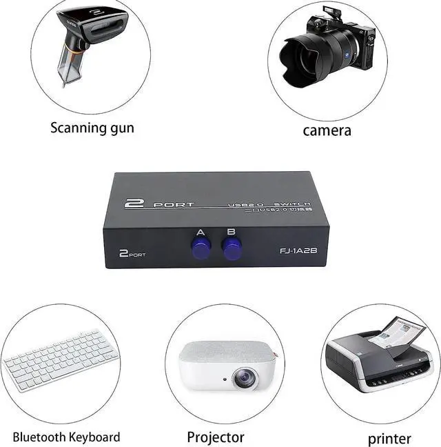Alt view image 5 of 7 - Printer Sharing Switch, 2-Port USB 2.0 Switch Adapter for USB Device Port Sharing Between 2 Computers (2 Switch),with 2 Pack USB 2.0 Male Cable
