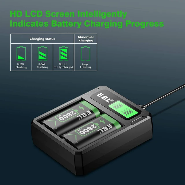 Alt view image 6 of 7 - Xbox Controller Battery Pack and Rechargeable Charger, Compatible with Xbox Series X/S & Xbox One X/S/Elite Wireless Controllers, EBL High-Speed Charging Controller Charger with 2 Battery 2800mAh