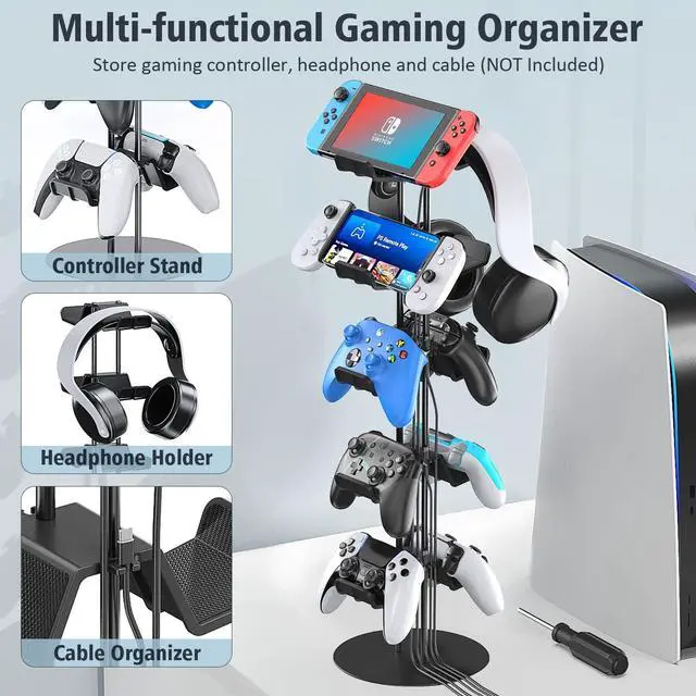 Alt view image 2 of 7 - Kytok Gamer Gifts, Headset Stand 5 Tiers with Cable Organizer, Controller Stand Compatible with PS5/Xbox/Nintendo Switch/PS Portal/PS4, Headset Holder & Controller Holder for 10 Packs Controller