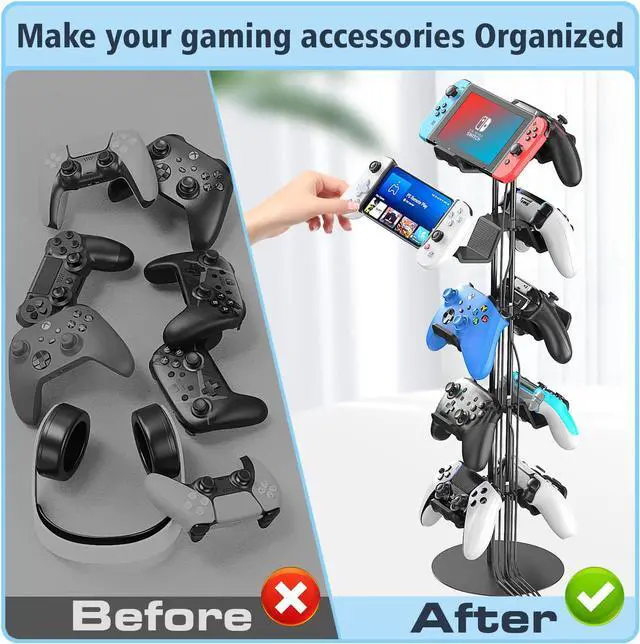Alt view image 4 of 7 - Kytok Gamer Gifts, Headset Stand 5 Tiers with Cable Organizer, Controller Stand Compatible with PS5/Xbox/Nintendo Switch/PS Portal/PS4, Headset Holder & Controller Holder for 10 Packs Controller