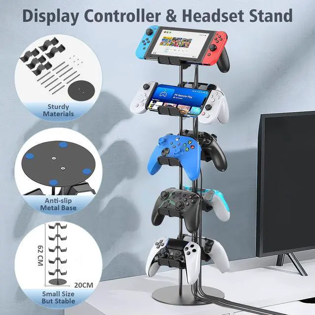 Alt view image 3 of 7 - Kytok Gamer Gifts, Headset Stand 5 Tiers with Cable Organizer, Controller Stand Compatible with PS5/Xbox/Nintendo Switch/PS Portal/PS4, Headset Holder & Controller Holder for 10 Packs Controller