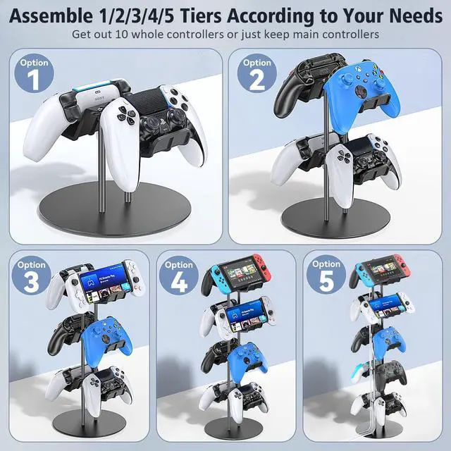 Alt view image 6 of 7 - Kytok Gamer Gifts, Headset Stand 5 Tiers with Cable Organizer, Controller Stand Compatible with PS5/Xbox/Nintendo Switch/PS Portal/PS4, Headset Holder & Controller Holder for 10 Packs Controller