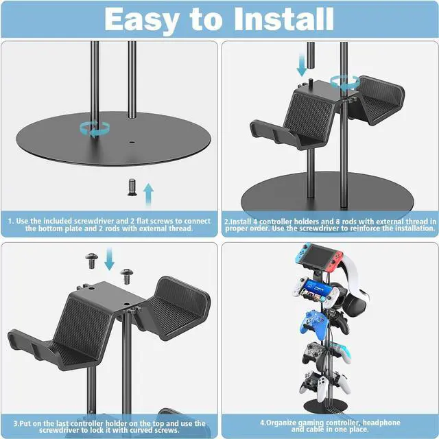 Alt view image 5 of 7 - Kytok Gamer Gifts, Headset Stand 5 Tiers with Cable Organizer, Controller Stand Compatible with PS5/Xbox/Nintendo Switch/PS Portal/PS4, Headset Holder & Controller Holder for 10 Packs Controller