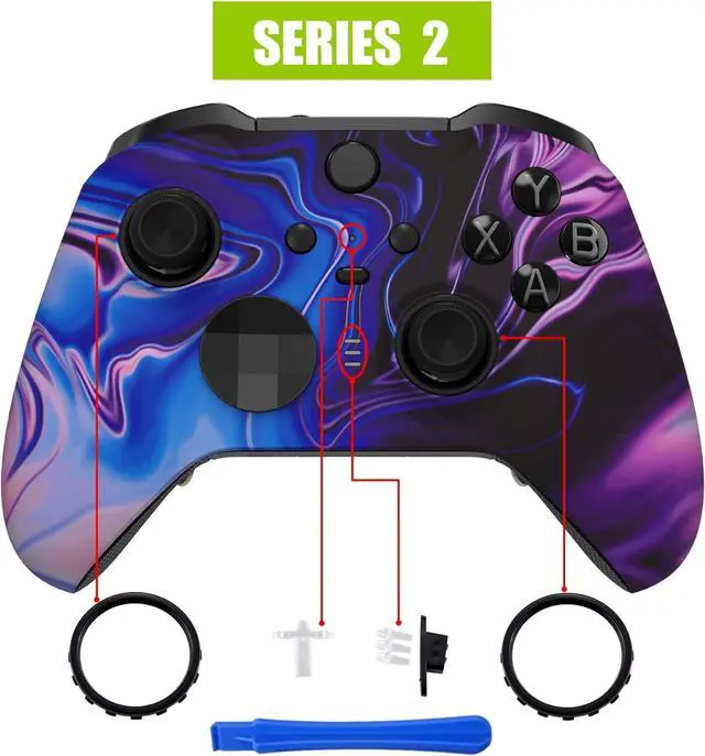 Alt view image 4 of 7 - eXtremeRate Origin of Chaos Faceplate Cover, Soft Touch Front Housing Shell Case Replacement Kit for Xbox One Elite Series 2 Controller Model 1797 - Thumbstick Accent Rings Included