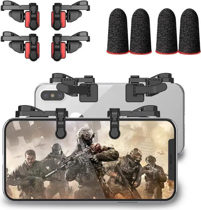 Main image of IFYOO Mobile Game Trigger, Mobile Gaming Controller Compatible with PUBGG/Fortnitee/Call of Duty Mobile, Z108 Aim & Fire Triggers for iPhone and Android Phone, 2 Pair with 2 pcs Finger Sleeves Red