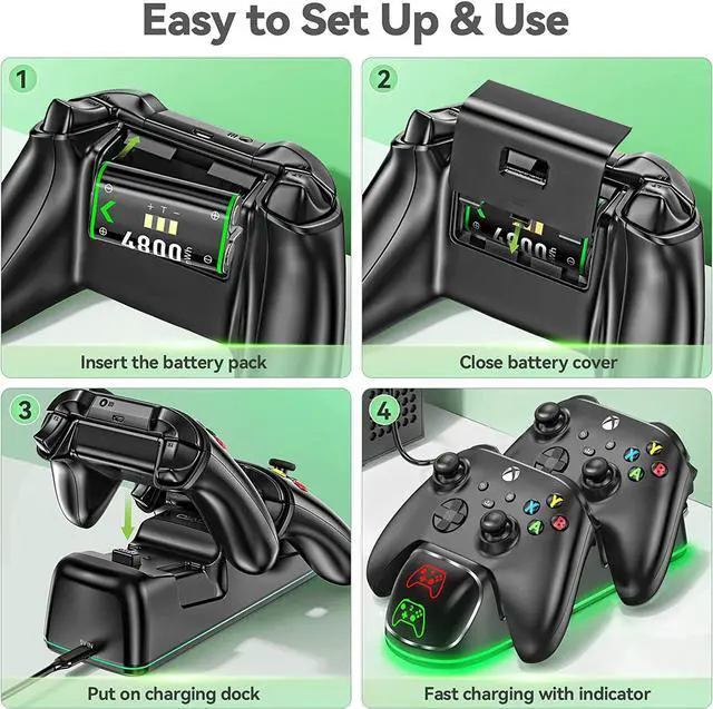 Alt view image 5 of 7 - Xbox Rechargeable Battery Pack 2 x 4800mWh, OIVO Xbox Battery Pack Rechargeable for Xbox Series X/S/One/Elite/Core Controller, Xbox Controller Charger with 2 Packs Rechargeable Battery Packs