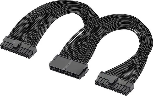 Main image of GELRHONR Dual PSU Power Supply 24-pin ATX Motherboard Splitter Cable,24pin(20+4) for ATX Motherboard Extension Cable PSU Female to Male Y Adapter Cable -1Ft
