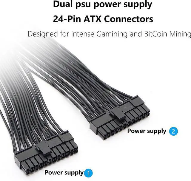 Alt view image 5 of 7 - GELRHONR Dual PSU Power Supply 24-pin ATX Motherboard Splitter Cable,24pin(20+4) for ATX Motherboard Extension Cable PSU Female to Male Y Adapter Cable -1Ft