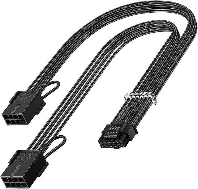 Main image of Fasgear PCI-e 5.0 12VHPWR Extension Cable,30cm/1ft 16(12+4) Pin Male to PCIE 5.0 2x8(6+2) Pin Female Sleeved Extender Cord with 4 Combs 16AWG GPU Cable Compatible for GeForce RTX 4070,4080,4090(Black)