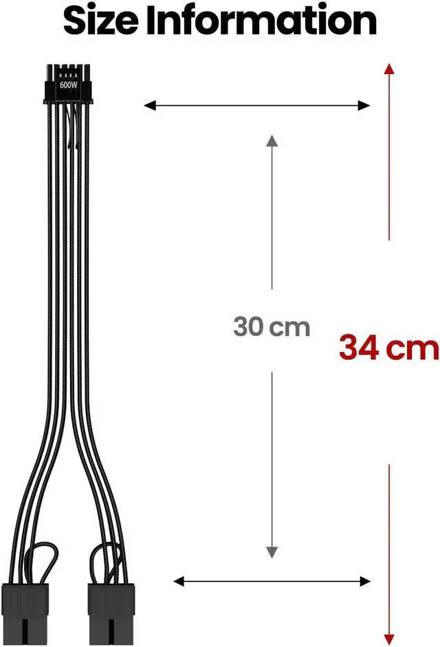 Alt view image 7 of 7 - Fasgear PCI-e 5.0 12VHPWR Extension Cable,30cm/1ft 16(12+4) Pin Male to PCIE 5.0 2x8(6+2) Pin Female Sleeved Extender Cord with 4 Combs 16AWG GPU Cable Compatible for GeForce RTX 4070,4080,4090(Black)