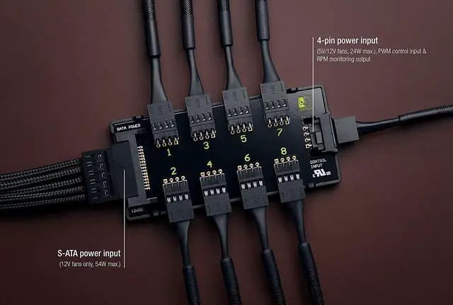 Alt view image 4 of 7 - Noctua NA-FH1, 8 Channel Fan Hub for up to Eight 12V or 5V Based 4-pin PWM or 3-pin Fans (Black)