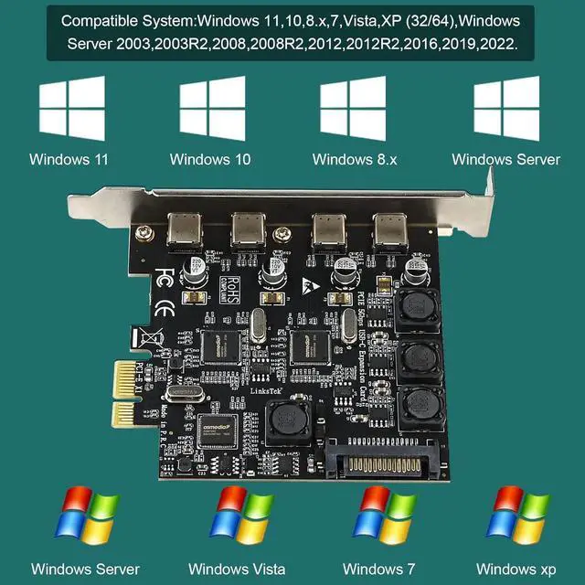 Alt view image 6 of 7 - LinksTek 4-Ports PCIE USB 3.0 (3.1 GEN1) 5Gbps Expansion Card for Desktop PCs, 4X 5Gbps Max USB-C Ports, Built in Smart Power Distribution Technology, No Need Extra Power Supply (PCIE-U304C)