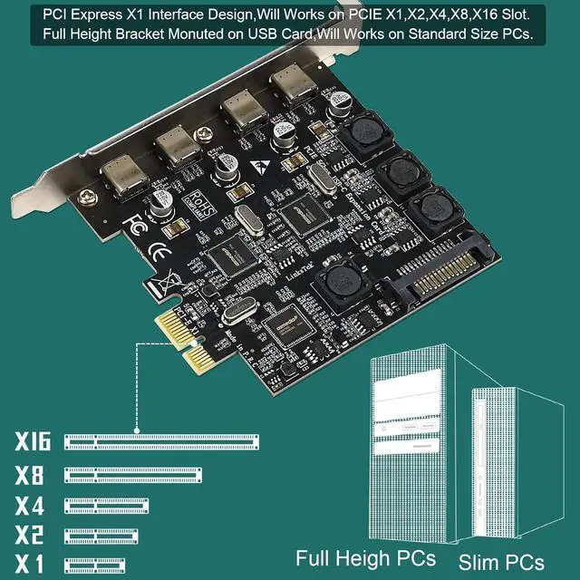 Alt view image 7 of 7 - LinksTek 4-Ports PCIE USB 3.0 (3.1 GEN1) 5Gbps Expansion Card for Desktop PCs, 4X 5Gbps Max USB-C Ports, Built in Smart Power Distribution Technology, No Need Extra Power Supply (PCIE-U304C)
