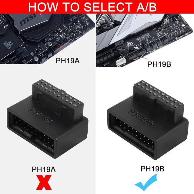 Alt view image 4 of 7 - USB 3.0 19/20 Pin 90 Degree Adapter Male to Female L Turn Right Angle Socket for Desktop Motherboard Internal Connector Down Angled(PH19B)