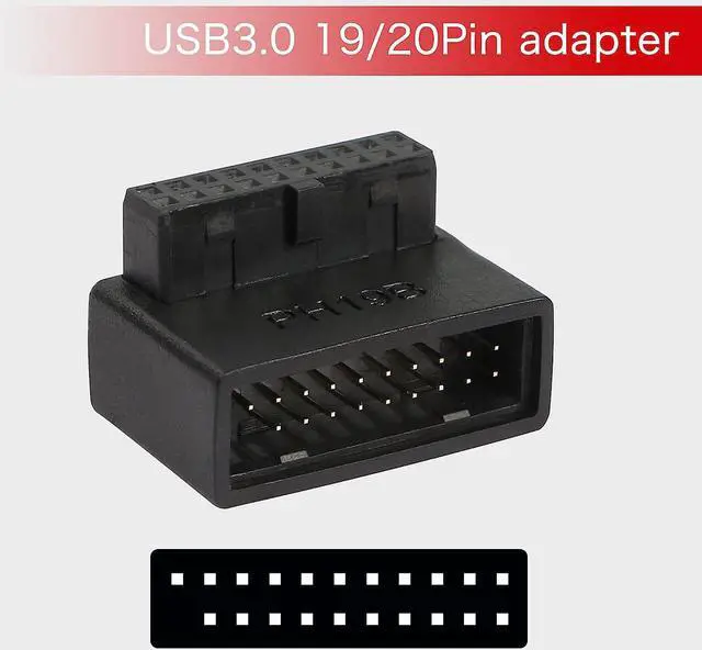 Alt view image 2 of 7 - USB 3.0 19/20 Pin 90 Degree Adapter Male to Female L Turn Right Angle Socket for Desktop Motherboard Internal Connector Down Angled(PH19B)