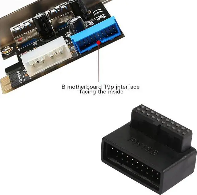 Alt view image 7 of 7 - USB 3.0 19/20 Pin 90 Degree Adapter Male to Female L Turn Right Angle Socket for Desktop Motherboard Internal Connector Down Angled(PH19B)
