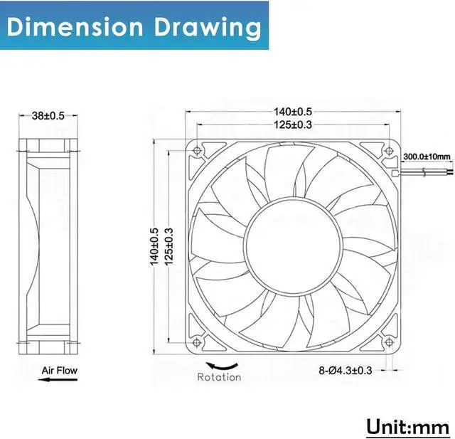 Alt view image 3 of 7 - GDSTIME 140mm High Static Pressure Cooling Fan 2-Pin 140x140x38mm DC 12V Ball Bearing for Radiator Heatsink