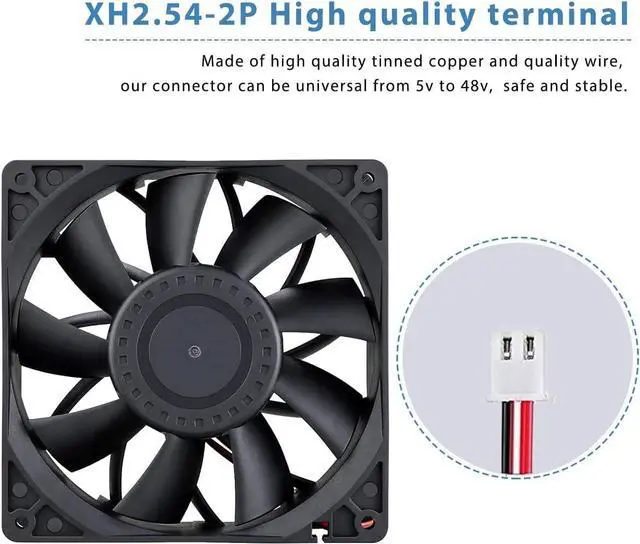 Alt view image 6 of 7 - GDSTIME 140mm High Static Pressure Cooling Fan 2-Pin 140x140x38mm DC 12V Ball Bearing for Radiator Heatsink