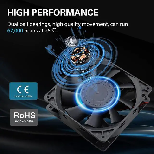 Alt view image 4 of 7 - GDSTIME 140mm High Static Pressure Cooling Fan 2-Pin 140x140x38mm DC 12V Ball Bearing for Radiator Heatsink