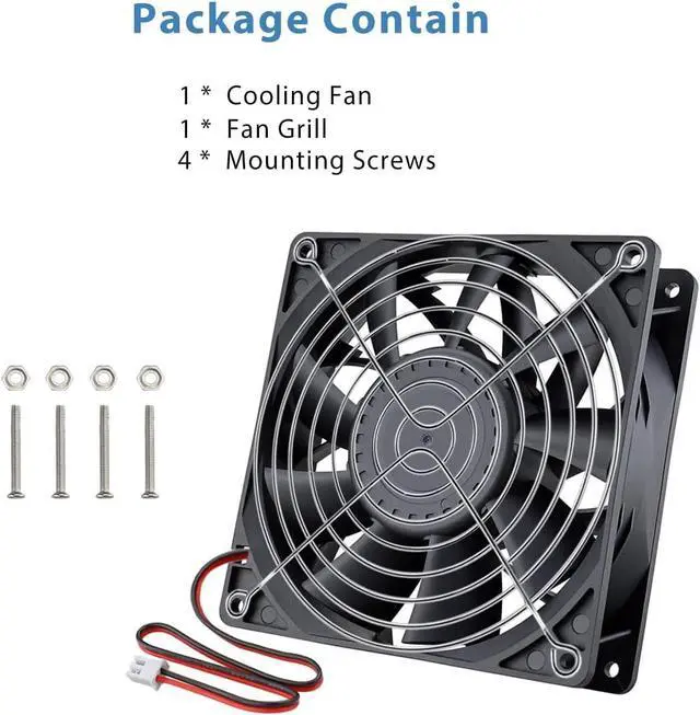 Alt view image 7 of 7 - GDSTIME 140mm High Static Pressure Cooling Fan 2-Pin 140x140x38mm DC 12V Ball Bearing for Radiator Heatsink