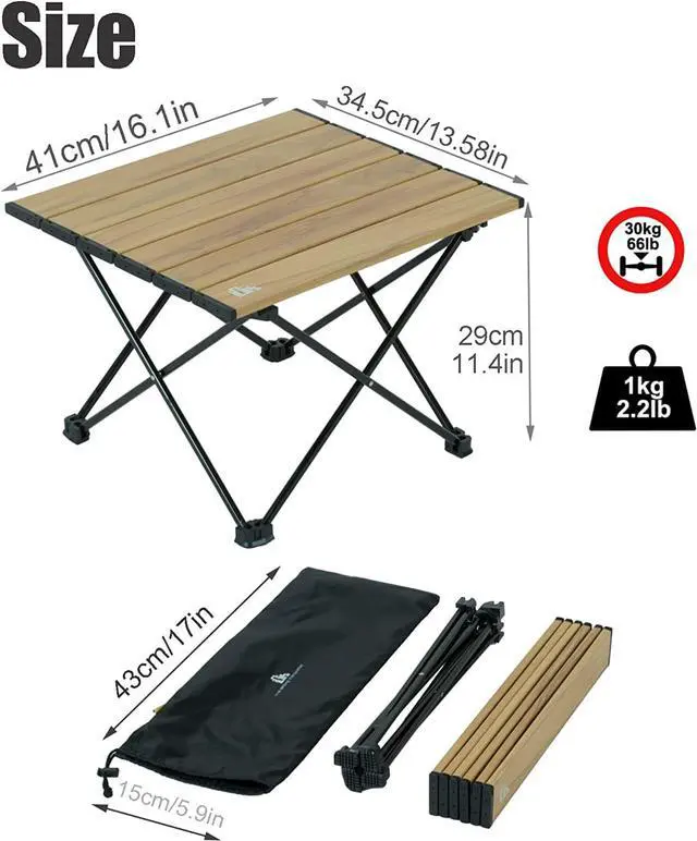 Alt view image 3 of 7 - iClimb Ultralight Compact Camping Alu. Folding Table with Carry Bag, Two Size (Nature - S)