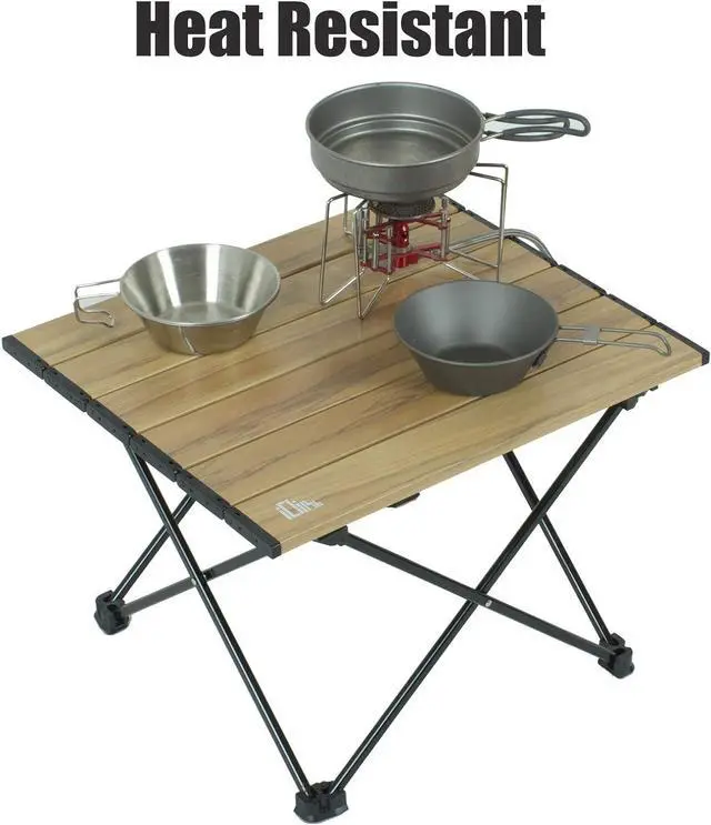 Alt view image 4 of 7 - iClimb Ultralight Compact Camping Alu. Folding Table with Carry Bag, Two Size (Nature - S)