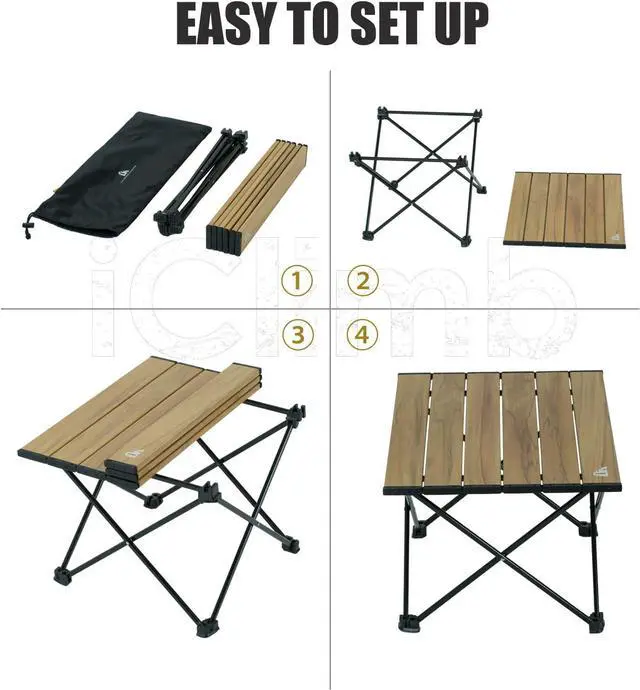 Alt view image 7 of 7 - iClimb Ultralight Compact Camping Alu. Folding Table with Carry Bag, Two Size (Nature - S)