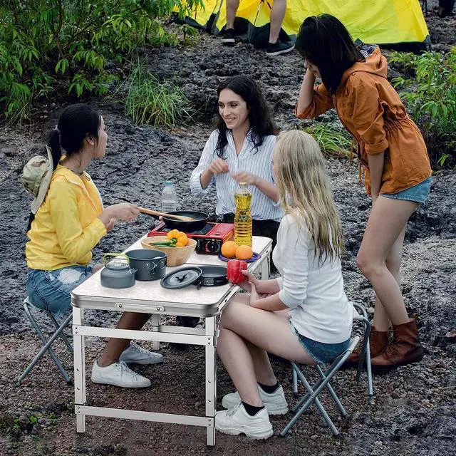 Alt view image 2 of 7 - Folding Table 4FT, Camping Table Adjustable Height with Carry Handle, Portable Lightweight Picnic Table Easy to Carry and Set Up, Collapsible Dining Table Suitable for Indoor Outdoor BBQ