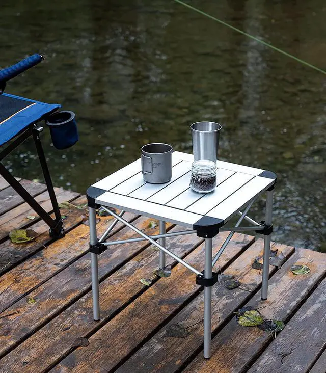 Alt view image 2 of 7 - iClimb Lightweight Stable Alu. Folding Square Table Roll Up Top with Carry Bag for Camping Picnic Backyards BBQ Camp Kitchen (Silver, S)