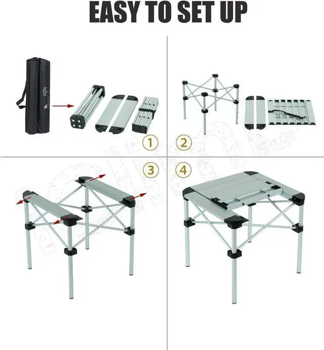 Alt view image 5 of 7 - iClimb Lightweight Stable Alu. Folding Square Table Roll Up Top with Carry Bag for Camping Picnic Backyards BBQ Camp Kitchen (Silver, S)