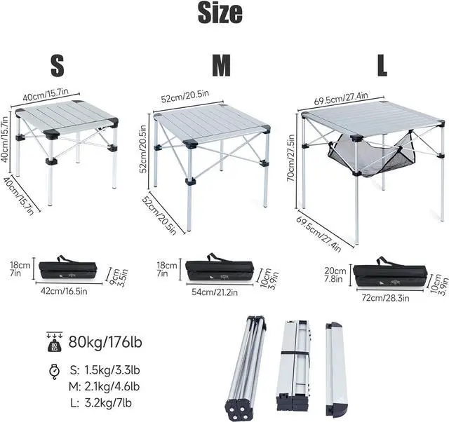 Alt view image 6 of 7 - iClimb Lightweight Stable Alu. Folding Square Table Roll Up Top with Carry Bag for Camping Picnic Backyards BBQ Camp Kitchen (Silver, S)