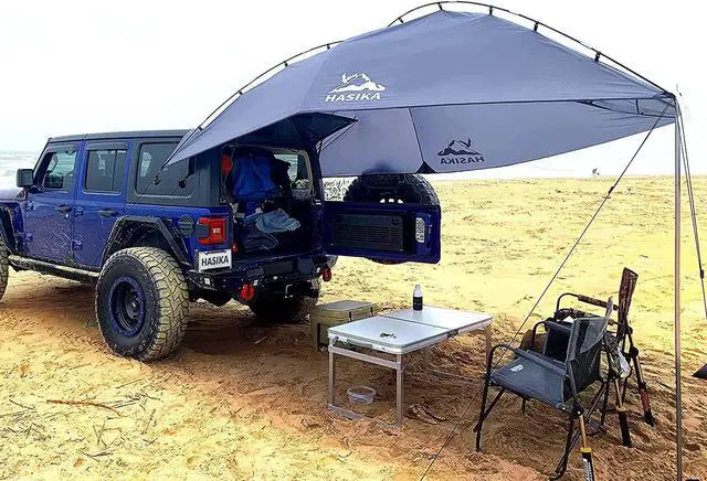 Main image of Versatility Teardrop Awning for SUV RVing, Car Camping, Trailer and Overlanding Light Weight Truck Canopy Durable Tear Resistant Tarp with 2 Sandbag