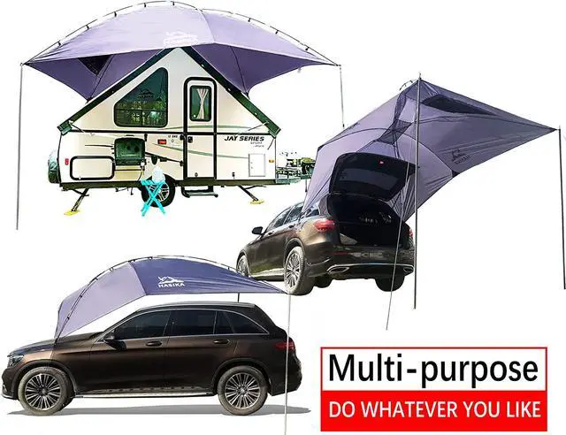 Alt view image 2 of 7 - Versatility Teardrop Awning for SUV RVing, Car Camping, Trailer and Overlanding Light Weight Truck Canopy Durable Tear Resistant Tarp with 2 Sandbag
