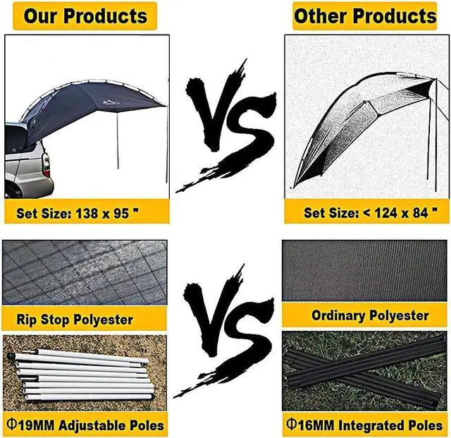 Alt view image 5 of 7 - Versatility Teardrop Awning for SUV RVing, Car Camping, Trailer and Overlanding Light Weight Truck Canopy Durable Tear Resistant Tarp with 2 Sandbag