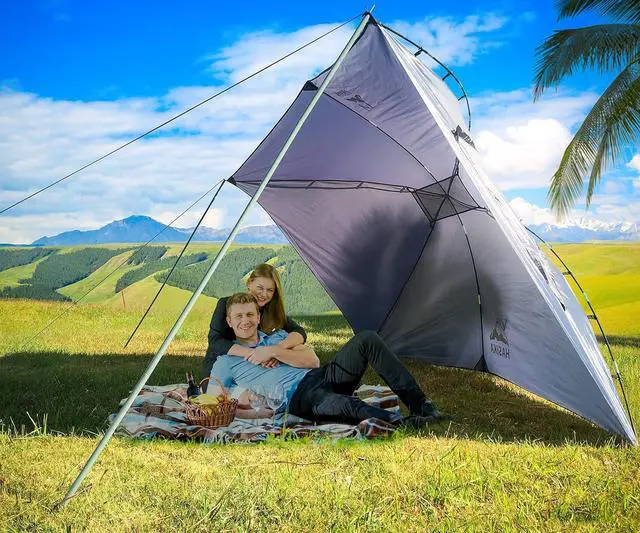 Alt view image 6 of 7 - Versatility Teardrop Awning for SUV RVing, Car Camping, Trailer and Overlanding Light Weight Truck Canopy Durable Tear Resistant Tarp with 2 Sandbag