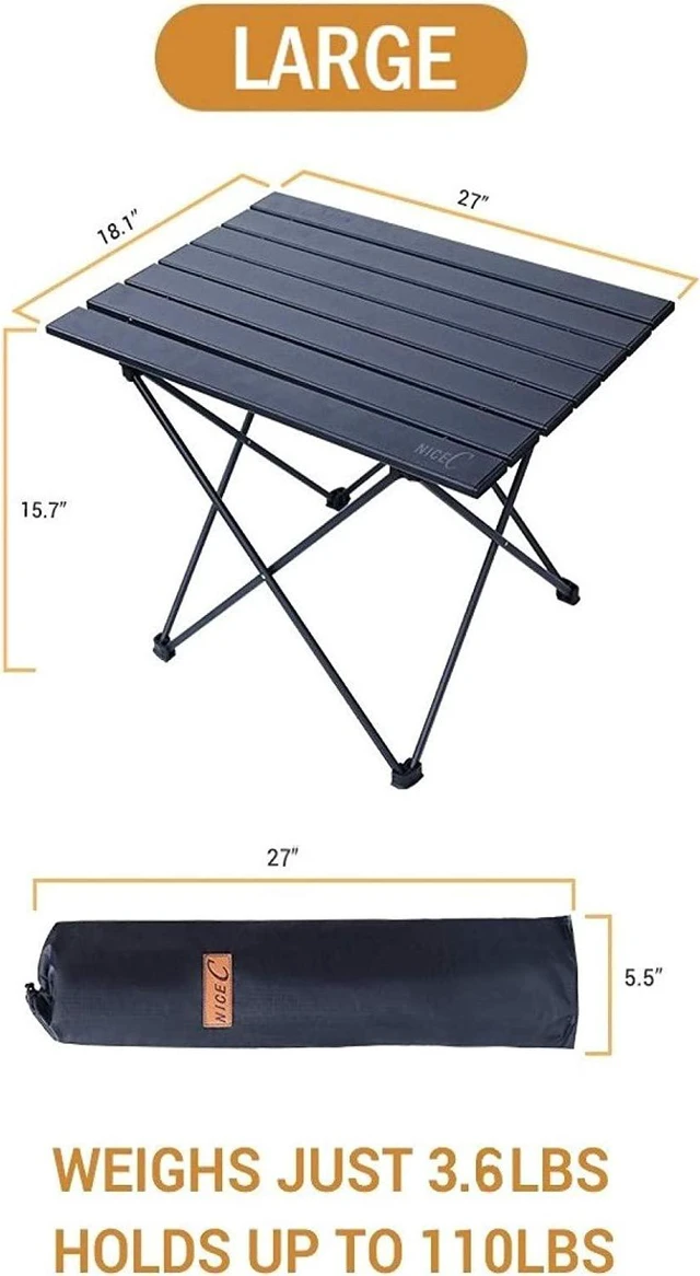 Alt view image 5 of 5 - Nice C Camp Table, Small Table, Camping Table Outdoor, Portable, Roll Up Aluminum, Folding Ultralight Compact with Carry Bag for Beach, Indoor, Office (Large)