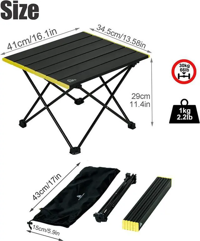 Alt view image 3 of 7 - iClimb Ultralight Compact Camping Alu. Folding Table with Carry Bag, Two Size (Black - S)