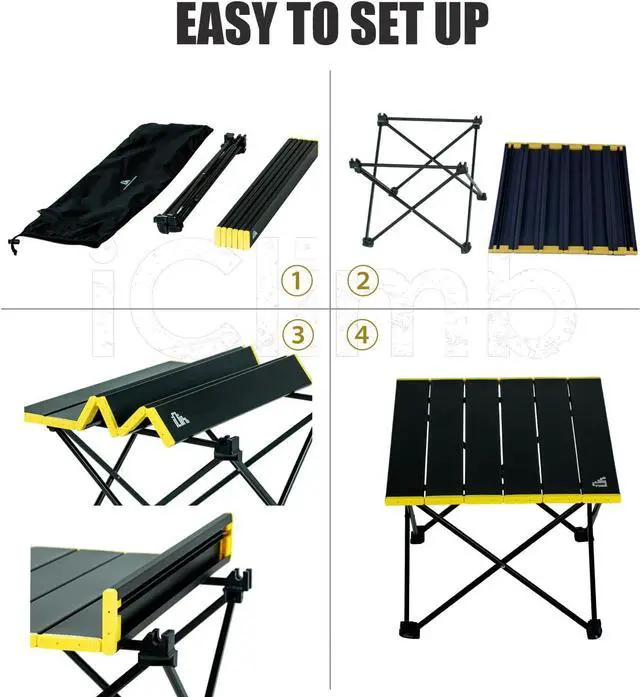 Alt view image 5 of 7 - iClimb Ultralight Compact Camping Alu. Folding Table with Carry Bag, Two Size (Black - S)