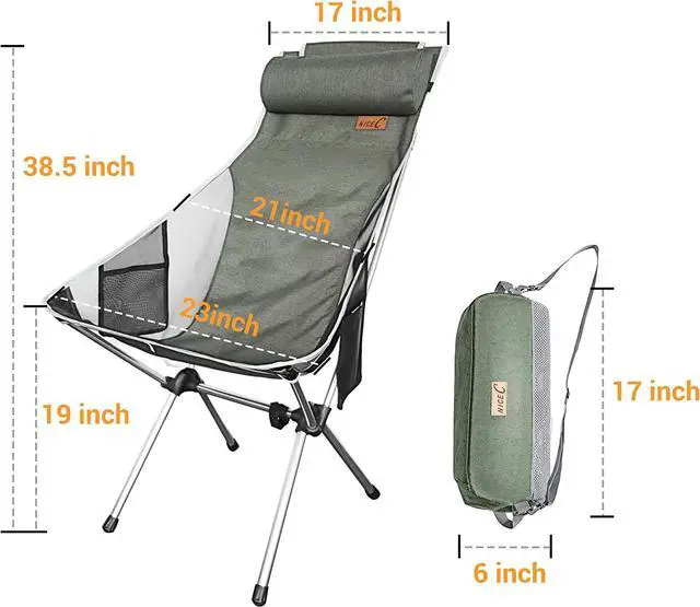 Alt view image 3 of 7 - Nice C Camping Chair, Chaise Camping, Folding Chair High Back, Backpacking Chair, Compact & Heavy Duty Outdoor, Travel, Picnic, Festival with 2 Side Pockets, Pillow &Carry Bag (Set of 2 Olive)