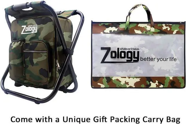 Alt view image 7 of 7 - Zology Folding Camping Chair Stool Backpack with Cooler Insulated Picnic Bag, Hiking Camouflage Seat Table Bag Camping Gear, Outdoor Fishing Hunting Gifts for Men