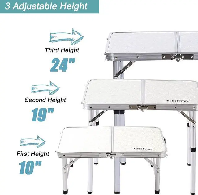 Alt view image 3 of 7 - YUFIFAIRY Small Folding Table Portable, 24''L x16''W Foldable Camp Table with 3 Adjustable Height, Indoor Outdoor Lightweight Aluminum Table for Outdoor Cooking Picnic, (3 Heights)