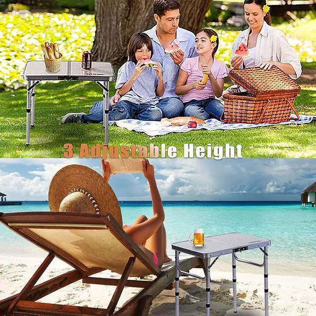 Alt view image 7 of 7 - YUFIFAIRY Small Folding Table Portable, 24''L x16''W Foldable Camp Table with 3 Adjustable Height, Indoor Outdoor Lightweight Aluminum Table for Outdoor Cooking Picnic, (3 Heights)