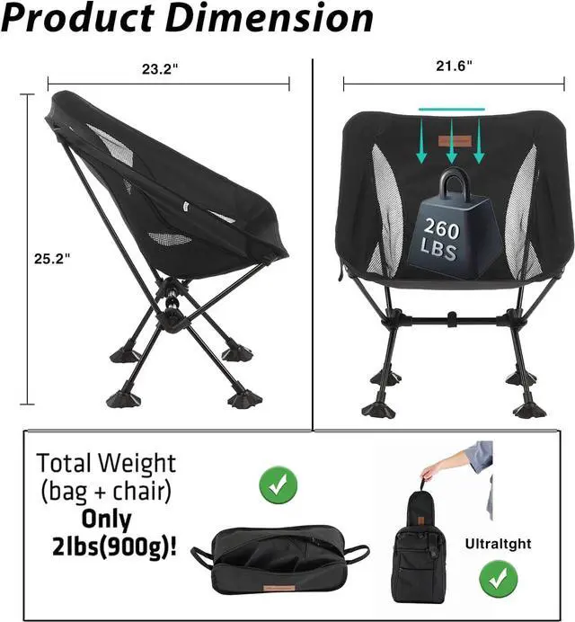 Alt view image 3 of 7 - EchoSmile Camping Chairs,Lightweight Portable Camping Folding Chair,Outdoor Backpacking Chair,Outdoor Lawn Chairs with Carry Bag for Camping Hiking Garden BBQ Fishing Beach Travel Festival