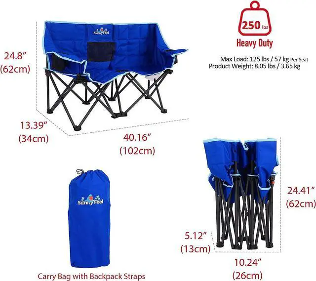 Alt view image 3 of 7 - SunnyFeel Kids Folding Camping Chair with Safety Lock, Cup Holder, and Padded Seat - Lightweight and Portable Outdoor Chair for Children (Blue)