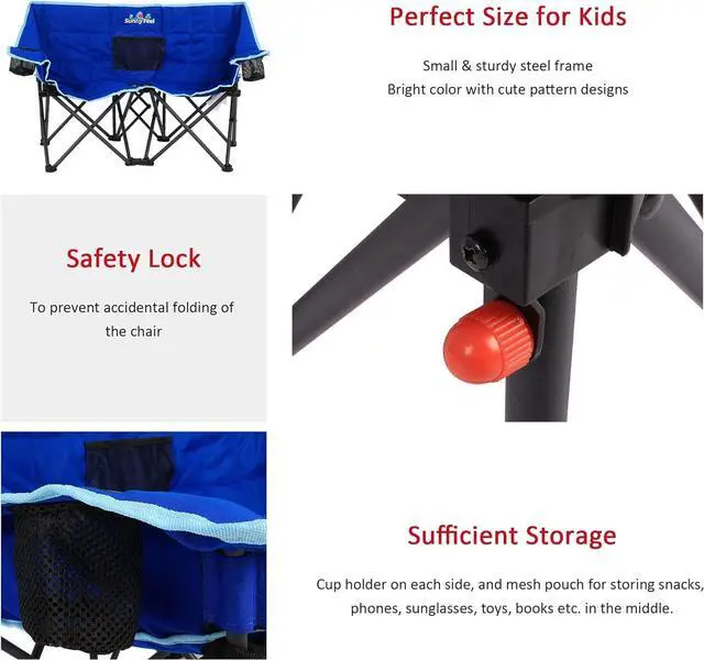 Alt view image 5 of 7 - SunnyFeel Kids Folding Camping Chair with Safety Lock, Cup Holder, and Padded Seat - Lightweight and Portable Outdoor Chair for Children (Blue)